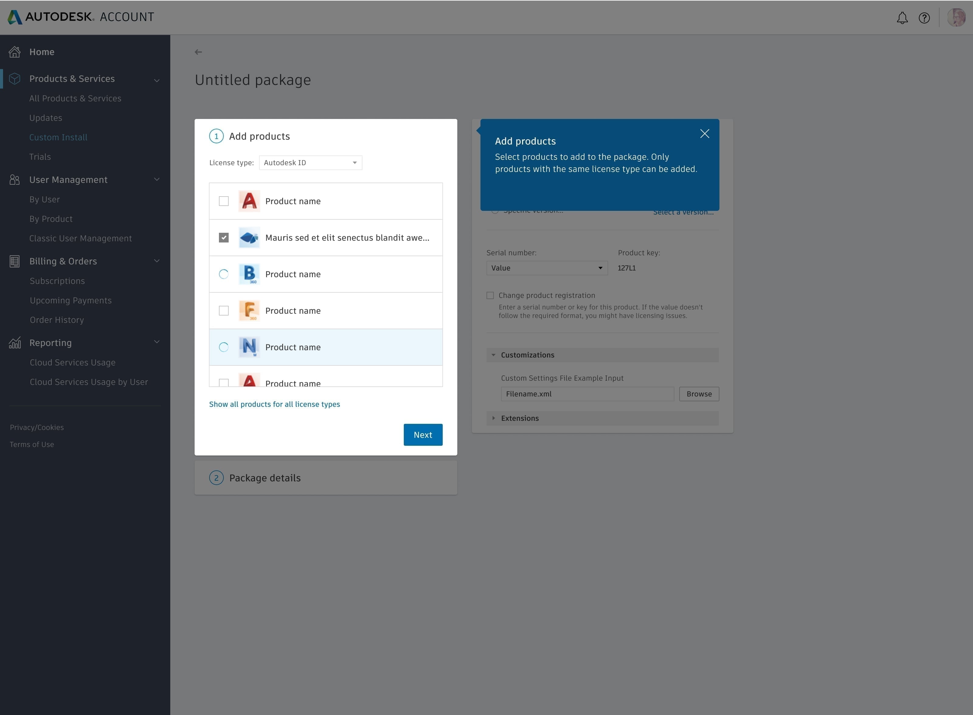 Unified package library interface showing cloud-based configuration management