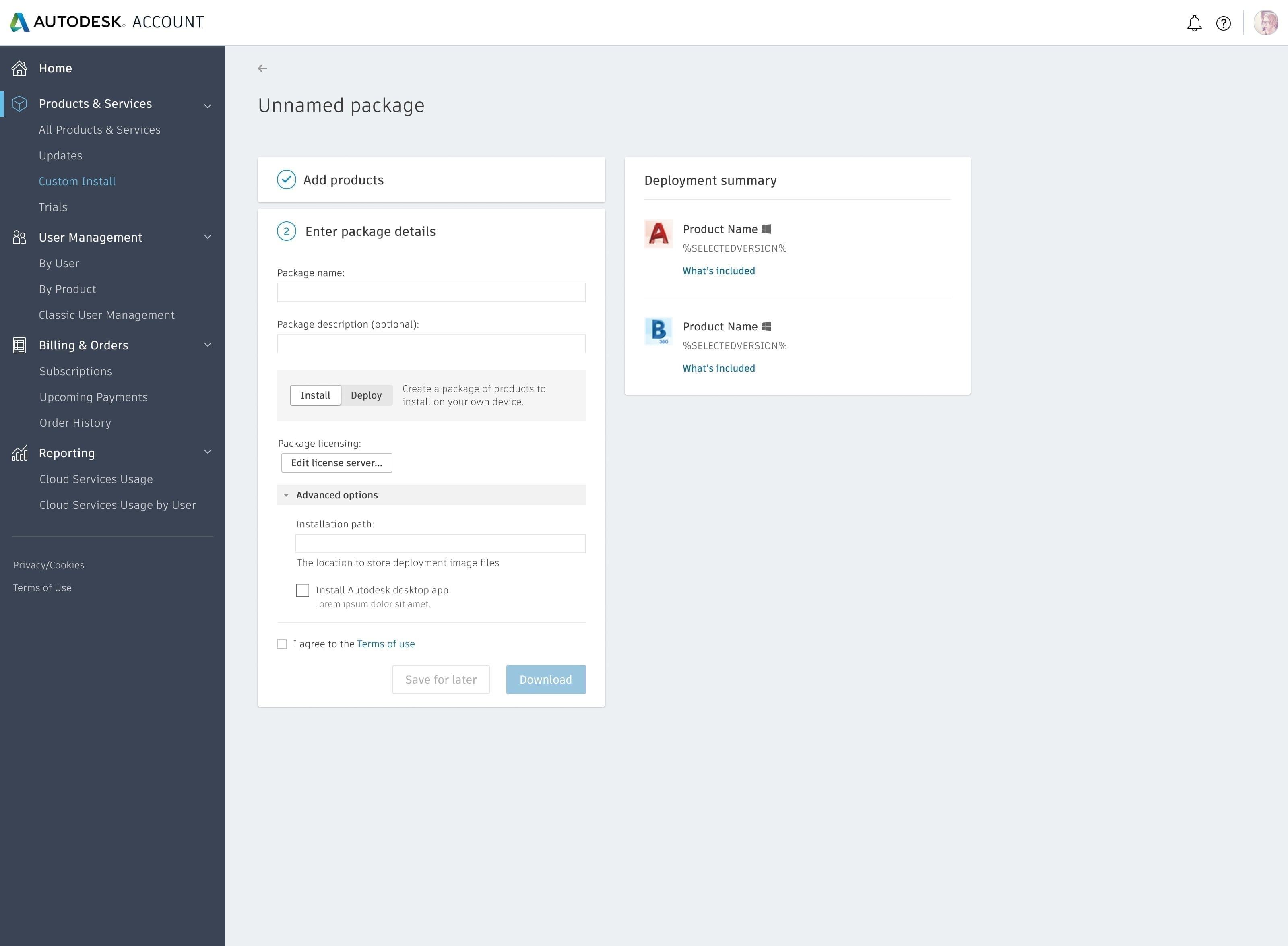 Advanced configuration options with collapsible sections for complex enterprise setups