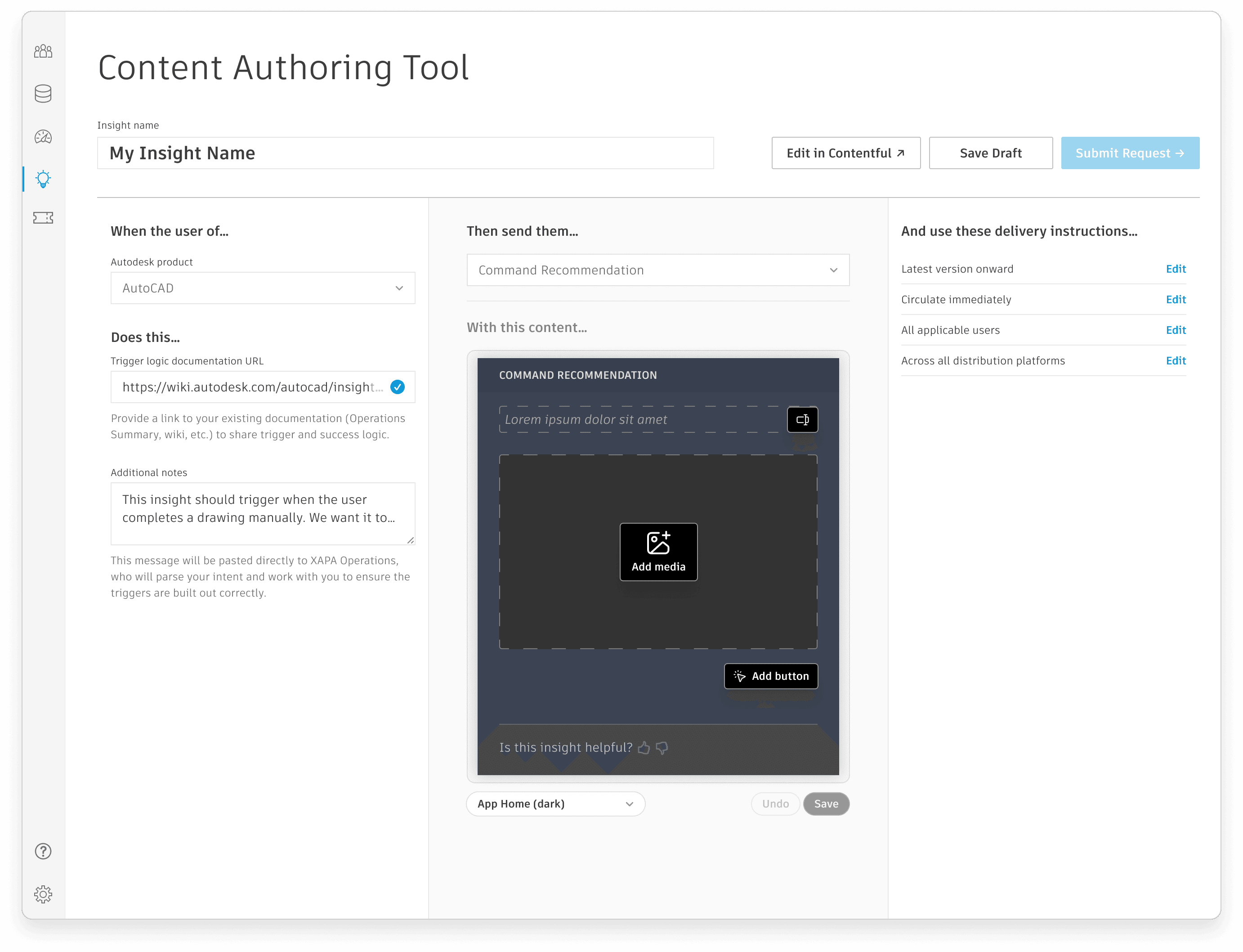 Simplified content creation form view