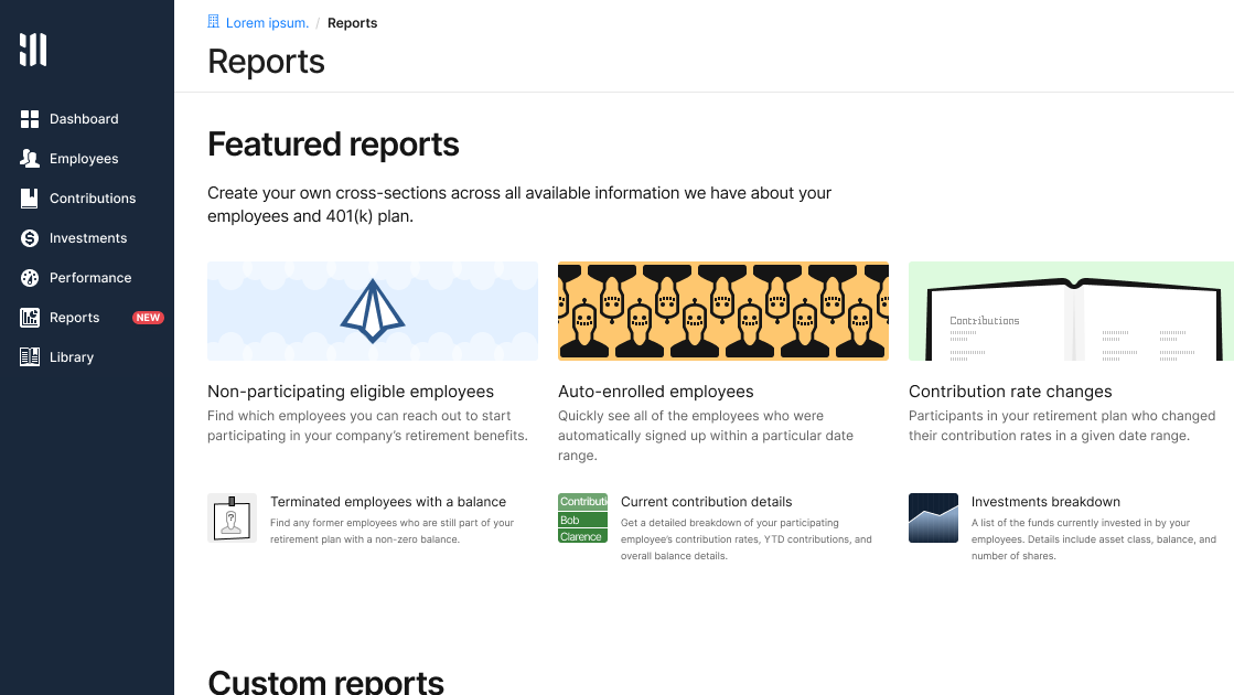 Reimagined 401(k) administration platform interface